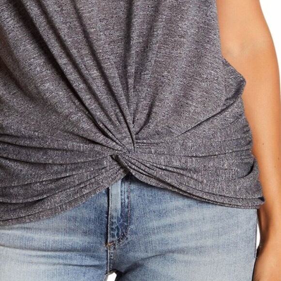 Michael Stars Short Sleeve Gray Knotted Front Round Neck T-shirt Oversized XS - Picture 3 of 9